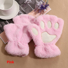 Load image into Gallery viewer, 1Pair Women Girls Lovely Winter Warm Fingerless Gloves Fluffy Bear Cat Plush Paw Claw Half Finger Gloves Mitten New
