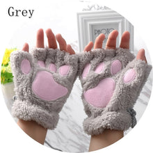 Load image into Gallery viewer, 1Pair Women Girls Lovely Winter Warm Fingerless Gloves Fluffy Bear Cat Plush Paw Claw Half Finger Gloves Mitten New
