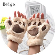 Load image into Gallery viewer, 1Pair Women Girls Lovely Winter Warm Fingerless Gloves Fluffy Bear Cat Plush Paw Claw Half Finger Gloves Mitten New
