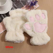 Load image into Gallery viewer, 1Pair Women Girls Lovely Winter Warm Fingerless Gloves Fluffy Bear Cat Plush Paw Claw Half Finger Gloves Mitten New
