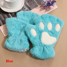 Load image into Gallery viewer, 1Pair Women Girls Lovely Winter Warm Fingerless Gloves Fluffy Bear Cat Plush Paw Claw Half Finger Gloves Mitten New
