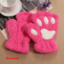 Load image into Gallery viewer, 1Pair Women Girls Lovely Winter Warm Fingerless Gloves Fluffy Bear Cat Plush Paw Claw Half Finger Gloves Mitten New
