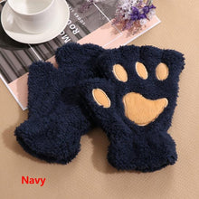 Load image into Gallery viewer, 1Pair Women Girls Lovely Winter Warm Fingerless Gloves Fluffy Bear Cat Plush Paw Claw Half Finger Gloves Mitten New
