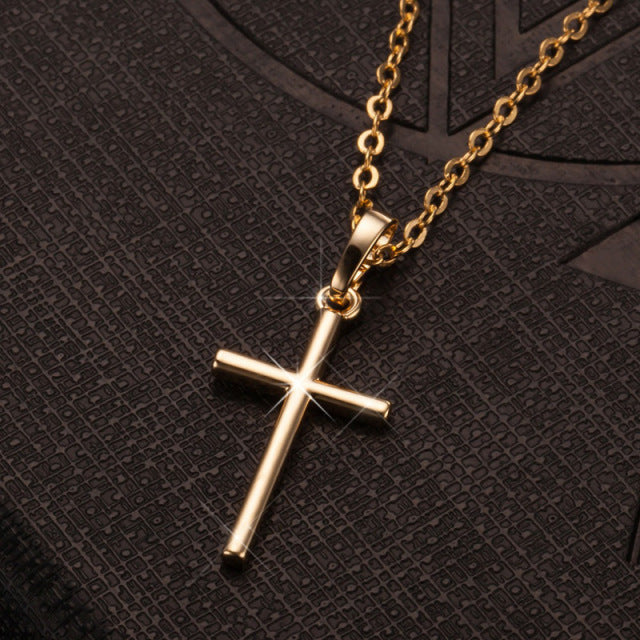 Fashion Christian Jesus Cross Necklaces Gold Silver Color Long Chain Simple Cross Pendants For Women Men Jewelry custom handmade christ christian christianity