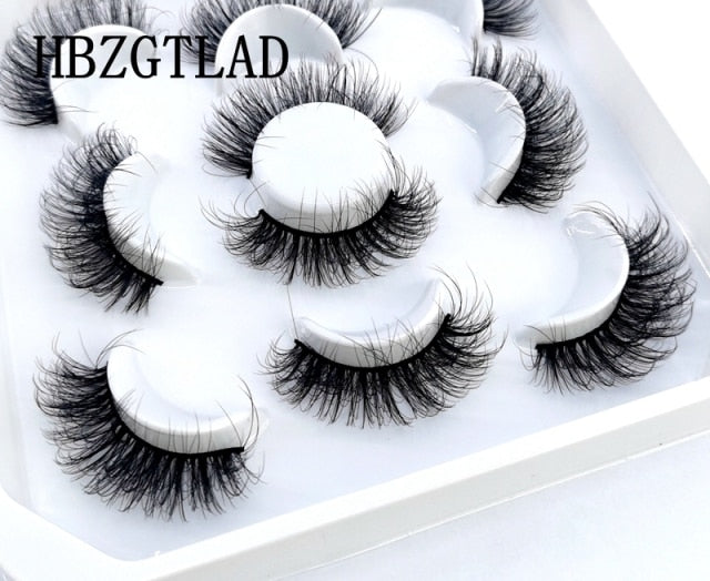 5 Pairs 3d Mink Dramatic Volume Lashes Bulk Faux Thick Long Wispy Natural Mink Lashes Pack Short Wholesales Natural False lashes