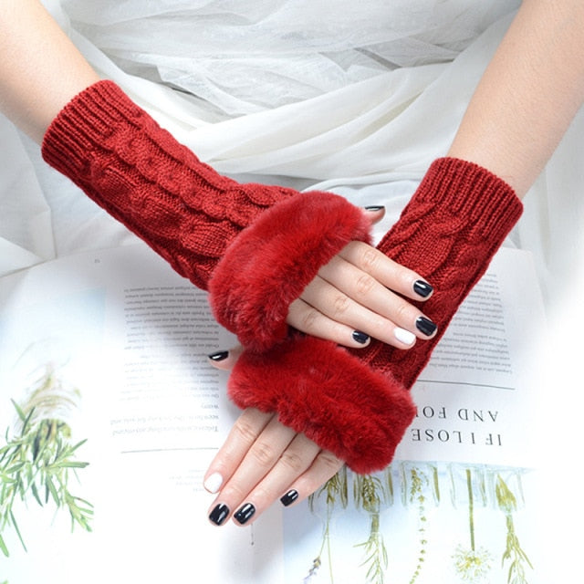Autumn Winter Solid Color Students Write Keep Warm Korean Knitting Lady Fingerless Protection Hand Hair Mouth Hemp Gloves Women