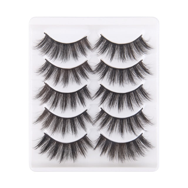 5 Pairs Handmade Eyelashes 3D Soft Mink Hair False Lashes Natural Long Wispy Makeup Fake Eye Lashes Extension Tools Supplies