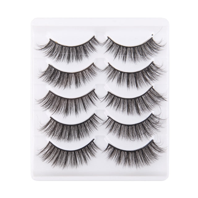 5 Pairs Handmade Eyelashes 3D Soft Mink Hair False Lashes Natural Long Wispy Makeup Fake Eye Lashes Extension Tools Supplies