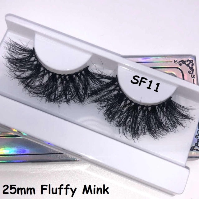SF Fluffy Mink Lashes Make Up Eye Lashes 100% Cruelty Free Mink Eyelash 25mm Dramatic Thick Volume Natural Eyelashes