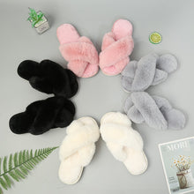 Load image into Gallery viewer, New Winter Faux Fur Indoor Slippers Rabbit Plush Cross-strap Cotton Sandalias Women Flats Sandales Female Shose
