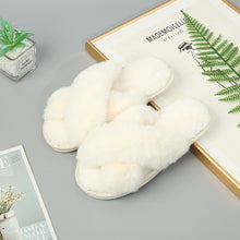 Load image into Gallery viewer, New Winter Faux Fur Indoor Slippers Rabbit Plush Cross-strap Cotton Sandalias Women Flats Sandales Female Shose
