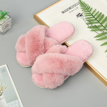 Load image into Gallery viewer, New Winter Faux Fur Indoor Slippers Rabbit Plush Cross-strap Cotton Sandalias Women Flats Sandales Female Shose
