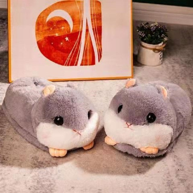 Women Hamster Plush Slippers Funny Animal Home Slides Soft Cartoon Alpaca Slippers Couple Indoor Slides Warm Cotton Shoes Non-Slip Shoes