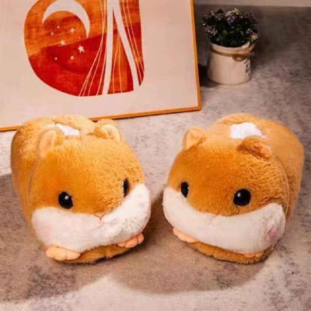 Women Hamster Gerbil Plush Slippers Funny Animal Home Slides Soft Cartoon Alpaca Slippers Couple Indoor Slides Warm Cotton Shoes Non-Slip Shoes