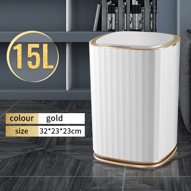 Gold Sensor Trash Can Large Capacity Toilet Bathroom Trash Can Kitchen Automatic Induction Waterproof Garbage Bin with Lid