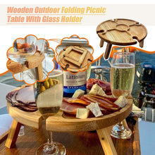 Load image into Gallery viewer, Wooden Outdoor Folding Picnic-table With Glass Holder 2 In 1 Wine Glass Rack Outdoor Wine Table Wooden Table Easy To Carry Wine charcuterie board
