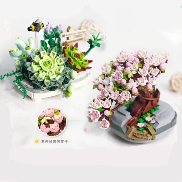mini Blocks Kids Building Blocks Girls Toys Flowers Puzzle Pot Plants Women Gift Home Decor