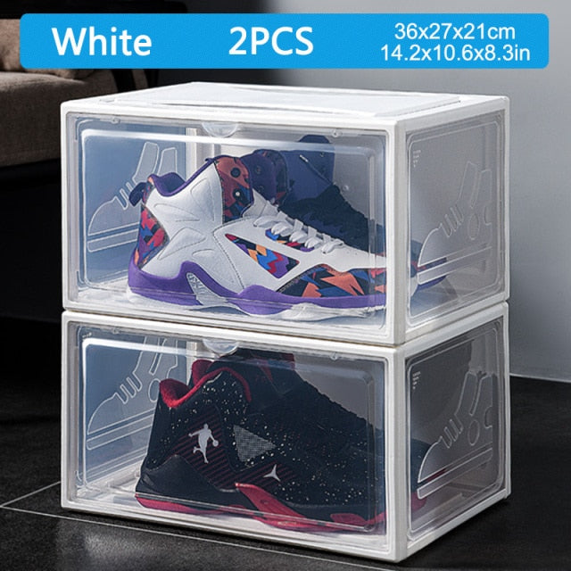 2pcs AJ Sneakers Box Hardened plastic shoe box Stackable Cabinet Storage Box high-top Dustproof AJ Shoe Rack Organizer
