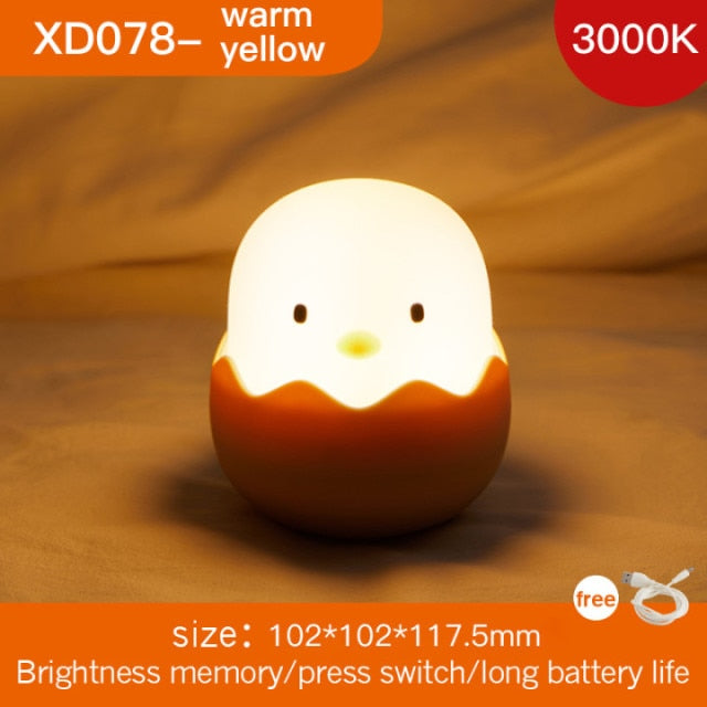 Chicken Egg Led Children Night Light For Kids Soft Silicone USB Rechargeable Bedroom Decor Gift Animal Chick Touch Night Lamp MOONSHADOW
