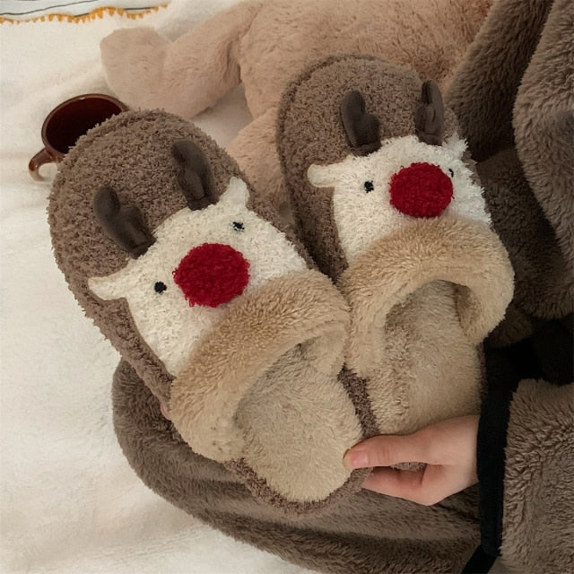 Cute Animal Slipper For Women Girls Fashion Kawaii Fluffy Winter Warm Slippers Woman Cartoon Milk Cow House Slippers Funny Shoes