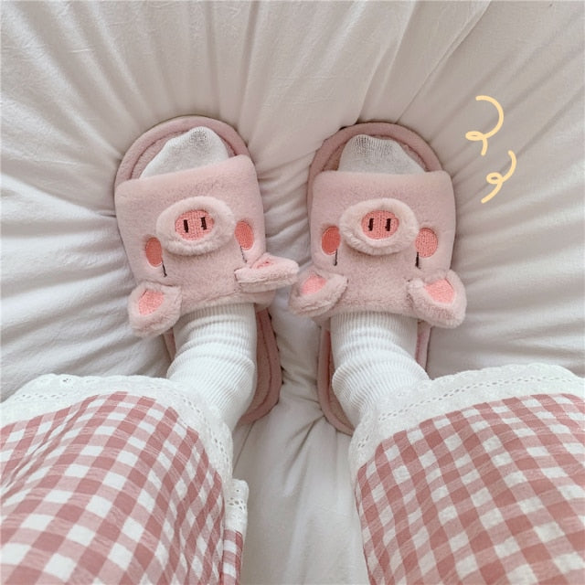 Cute Pig Animal Slipper For Women Girls Fashion Kawaii Fluffy Winter Warm Slippers Woman Cartoon Milk Cow House Slippers Funny Shoes