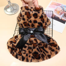 Load image into Gallery viewer, Pet Clothes Elegant Luxury Fur Dress Winter Overcoat Small Dog Cat Clothes Bowknot Leopard Chihuahua Noble Princess Party Dress
