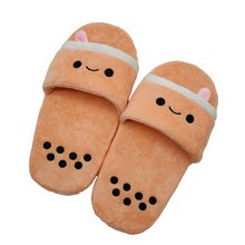Load image into Gallery viewer, Cute Boba Pillow Bubble Tea Plush Slippers Stuffed Body Cup Shaped Shoes Super Soft Realistic Lifelike Plush Food Adult Slippers
