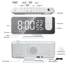 Load image into Gallery viewer, FM Radio LED Digital Smart Alarm Clock Watch Table Electronic Desktop Clocks USB Wake Up Clock with 180° Time Projector Snooze
