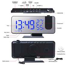 Load image into Gallery viewer, FM Radio LED Digital Smart Alarm Clock Watch Table Electronic Desktop Clocks USB Wake Up Clock with 180° Time Projector Snooze
