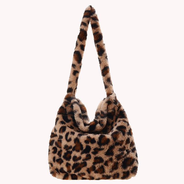 Tote bag Fashion Women Plush Flower Pattern Shoulder Bags Elegant Female Underarm Bags Faux Fur Handbag Furry Fluffy Tote Bags