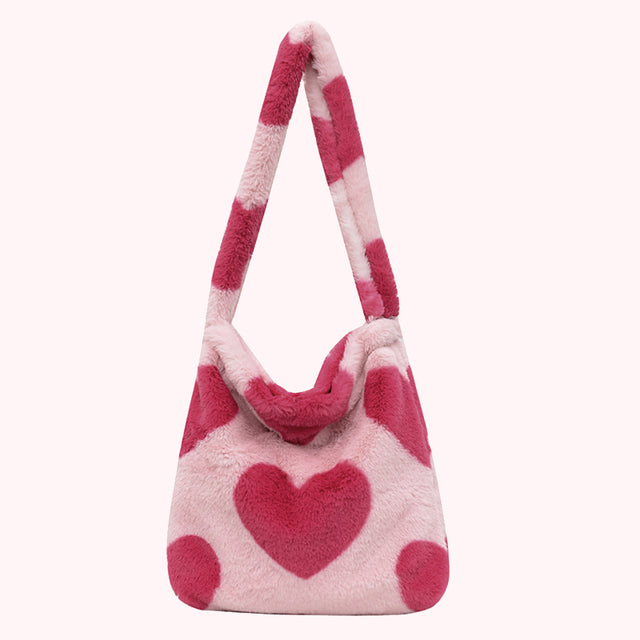 Tote bag Fashion Women Plush Flower Pattern Shoulder Bags Elegant Female Underarm Bags Faux Fur Handbag Furry Fluffy Tote Bags