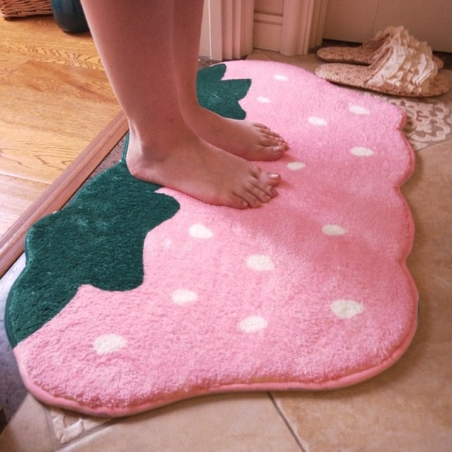 Cute Strawberry Doormat Children's Room Floor Mats Soft Absorbent Door Mats Rugs Living Room Doormat Funny Pink Rug Red Carpet
