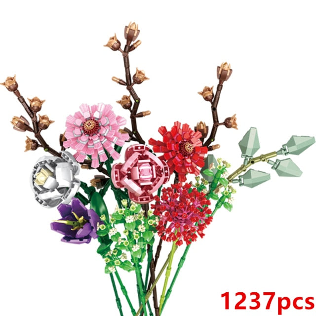 Romantic Rose Flower Garden House Plant Assembly Building Blocks Classic Model Bricks Sets Kids