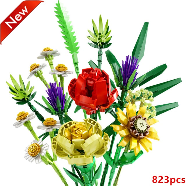 Romantic Rose Flower Vase Garden House Plant Assembly Building Blocks Classic Model Bricks Sets Kids Kit