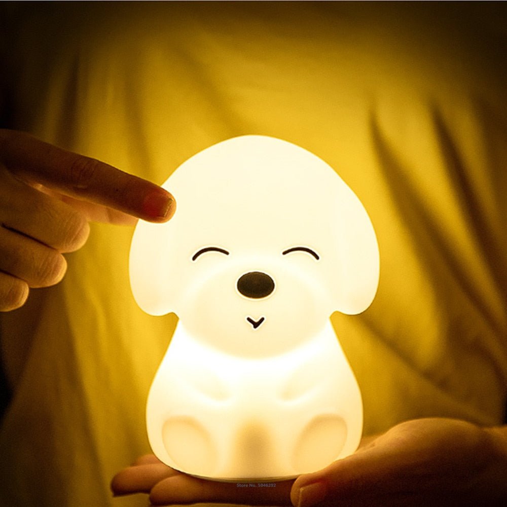 Dog LED Night Light Touch Sensor Remote Control 16 Colors Dimmable Timer Rechargeable Silicone Puppy Lamp for Children Baby Gift