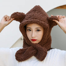 Load image into Gallery viewer, Women Autumn Winter Thick Warm Scarf Beanies Cap Hats Cute Lady Neck Warm Outdoor Rabbit With Ear Cap Hat For Women
