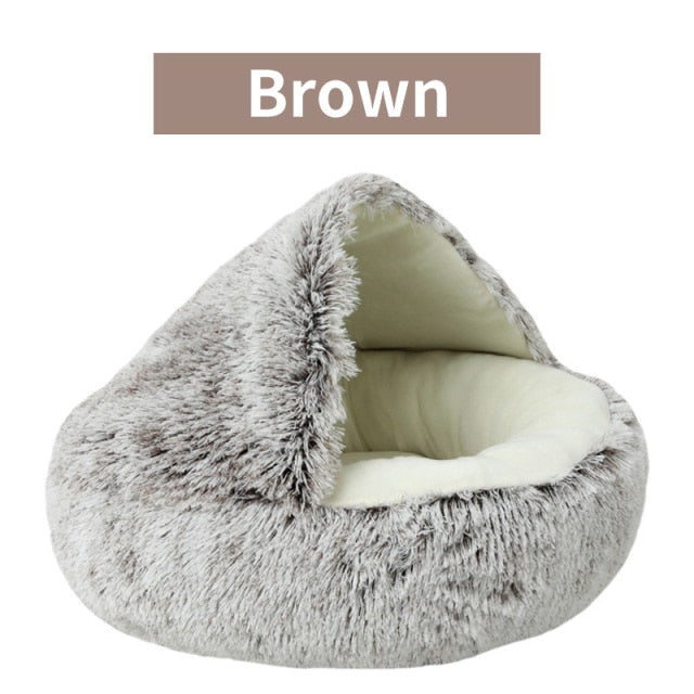 2021 Winter Long Plush Pet Cat Bed Round Cat Cushion Cat House Warm Cat Basket Cat Sleep Bag Cat Nest Kennel For Small Dog Cat