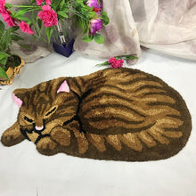 Load image into Gallery viewer, Sleeping Cat Floor Mat Rugs Cat Shaped Bedroom Area Rug Tabby Cat Carpet Anti-Slip Brown Grey Entrance Doormat
