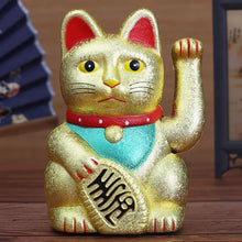 Load image into Gallery viewer, Chinese Feng Shui Beckoning Cat Wealth White Waving Fortune/ Lucky Cat 6&quot;H Gold Silver Best Gift for Good Luck Kitty Decor
