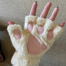 Load image into Gallery viewer, 1Pair Women Girl Lovely Bear Plush Cat Paw Claw Gloves Winter Faux Fur Cute Kitten Fingerless Mittens Christmas Halloween Gloves
