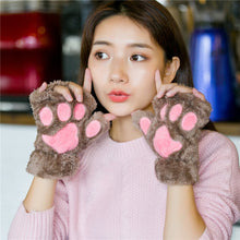 Load image into Gallery viewer, 1Pair Women Girl Lovely Bear Plush Cat Paw Claw Gloves Winter Faux Fur Cute Kitten Fingerless Mittens Christmas Halloween Gloves
