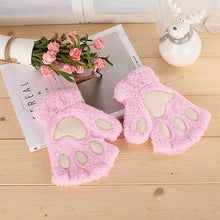 Load image into Gallery viewer, 1Pair Women Girl Lovely Bear Plush Cat Paw Claw Gloves Winter Faux Fur Cute Kitten Fingerless Mittens Christmas Halloween Gloves
