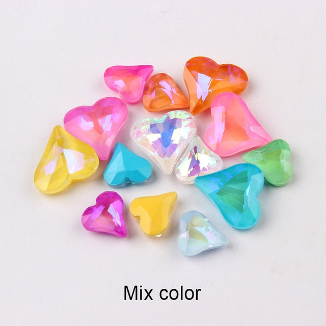 12x13mm Big Crooked Heart Nail art Rhinestone Pointed bottom Crystal Stones for nail decoration