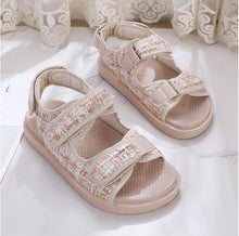 Load image into Gallery viewer, Trends Sandals Summer New Flat British Wind Velcro Embroidery Thick-soled Casual Casual Roman Fragrance Designer Shoes Star
