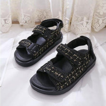 Load image into Gallery viewer, Trends Sandals Summer New Flat British Wind Velcro Embroidery Thick-soled Casual Casual Roman Fragrance Designer Shoes Star
