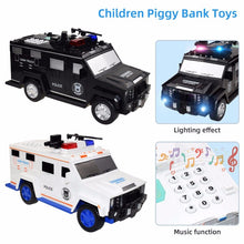 Load image into Gallery viewer, Cartoon Piggy Bank Toys Smart Music Password Banknote Car Coin Bank Figure Toy Pretend Play Saving Money Box Kids Police Cars
