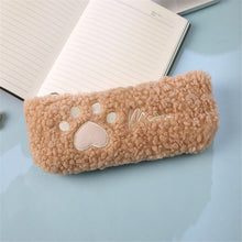 Load image into Gallery viewer, Cut Cat Paw Pencil Bag Soft Plush Cosmetics Pouch Large Capacity Pencil Case Pen Holder Merry Christmas Stationery Organizer
