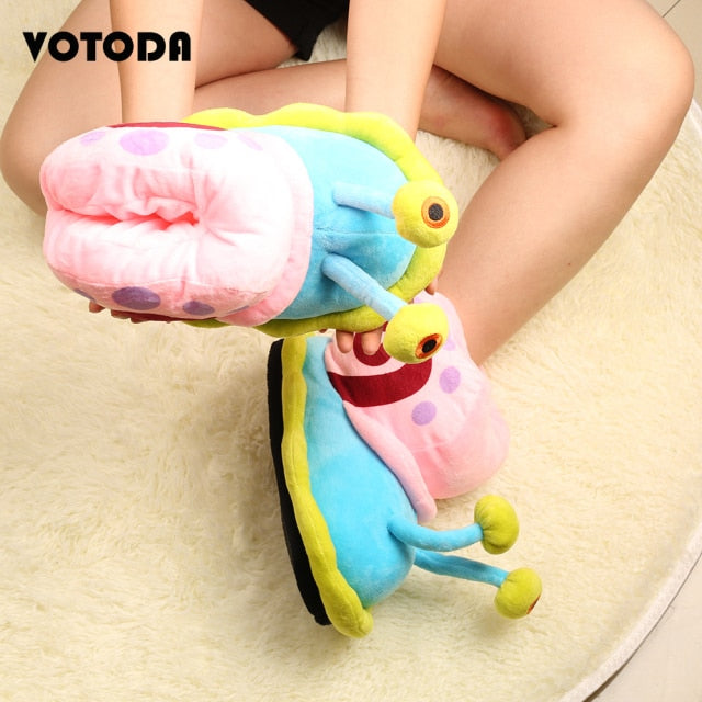 Gary Snail Winter Warm Home Slippers Women Slides Cute Funny Snail Shoes Cartoon Slippers Indoor Flat Flip Flops Casual House Plush Shoes