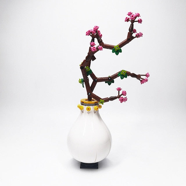 Cherry blossom tree  Phalaenopsis Flowers Bouquets Plants Building Blocks with Vase Home Decoration