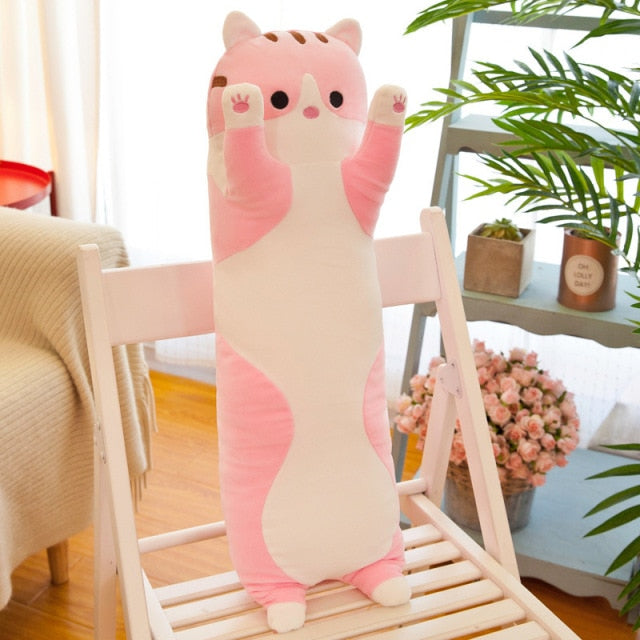 90cm Girls Long Strip Pillow Cat Plush Toys Office Nap Sleep Pillow Cushion Birthday Gift Large Accompany Sleeping Doll For Girl